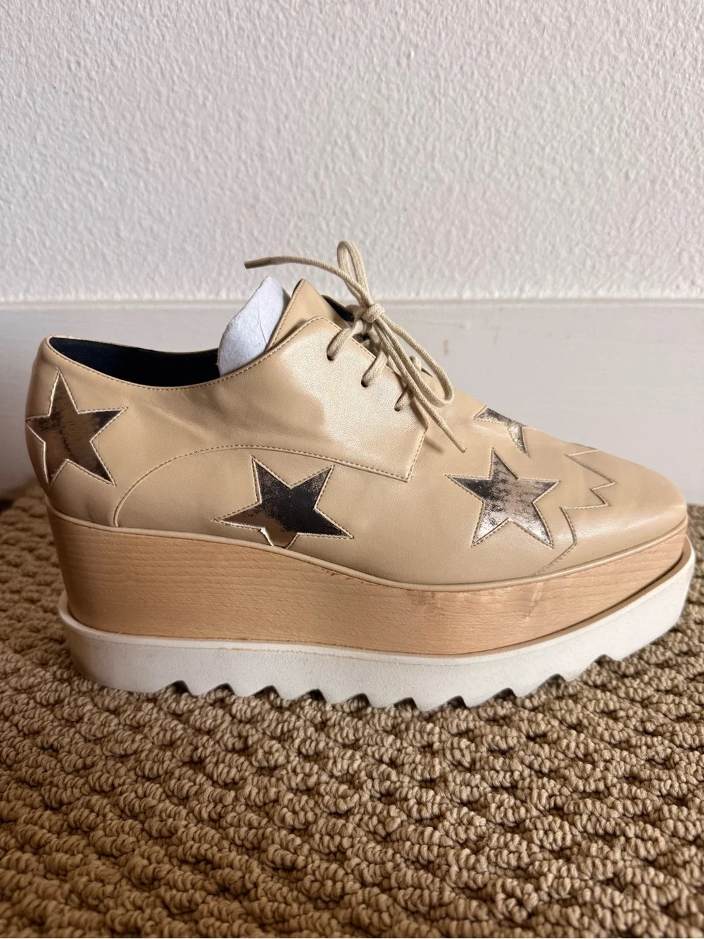 Stella McCartney Beige Platform Lace-Up Stars Derby Shoes